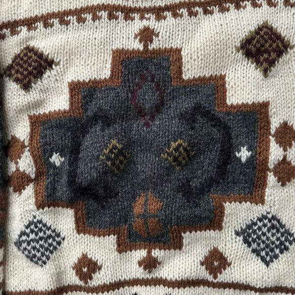 VTG Collectif Hand Knit Shetland Wool Bulky Pattern Cream Crewneck Sweater XL - Picture 4 of 8